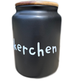 Leckerchendose Ø 12 x H 17 cm, schwarz mit Holzdeckel