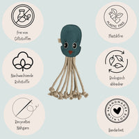Fräulein Plath | Hundespielzeug Oktopus "Karla Krake", 2 in 1 Spielzeug & Dummy, aus natürlichen Materialien, 100% schadstofffrei